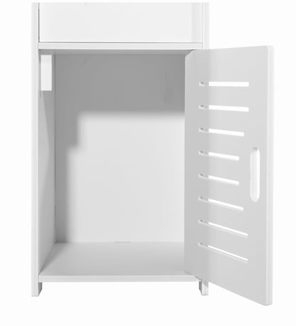 Armoire de salle de bain, armoire haute, peu encombrante, étroite, avec étagères spacieuses, compartiment à papier, armoire pour salle de bain, en blanc