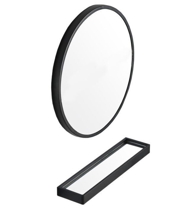 Miroir suspendu avec étagère et porte-serviettes, cadre en métal thermolaqué noir, épaisseur 3,5 cm