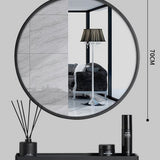 Miroir suspendu avec étagère et porte-serviettes, cadre en métal thermolaqué noir, épaisseur 3,5 cm