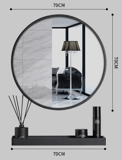 Miroir suspendu avec étagère et porte-serviettes, cadre en métal thermolaqué noir, épaisseur 3,5 cm