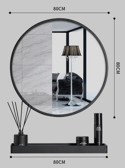 Miroir suspendu avec étagère et porte-serviettes, cadre en métal thermolaqué noir, épaisseur 3,5 cm