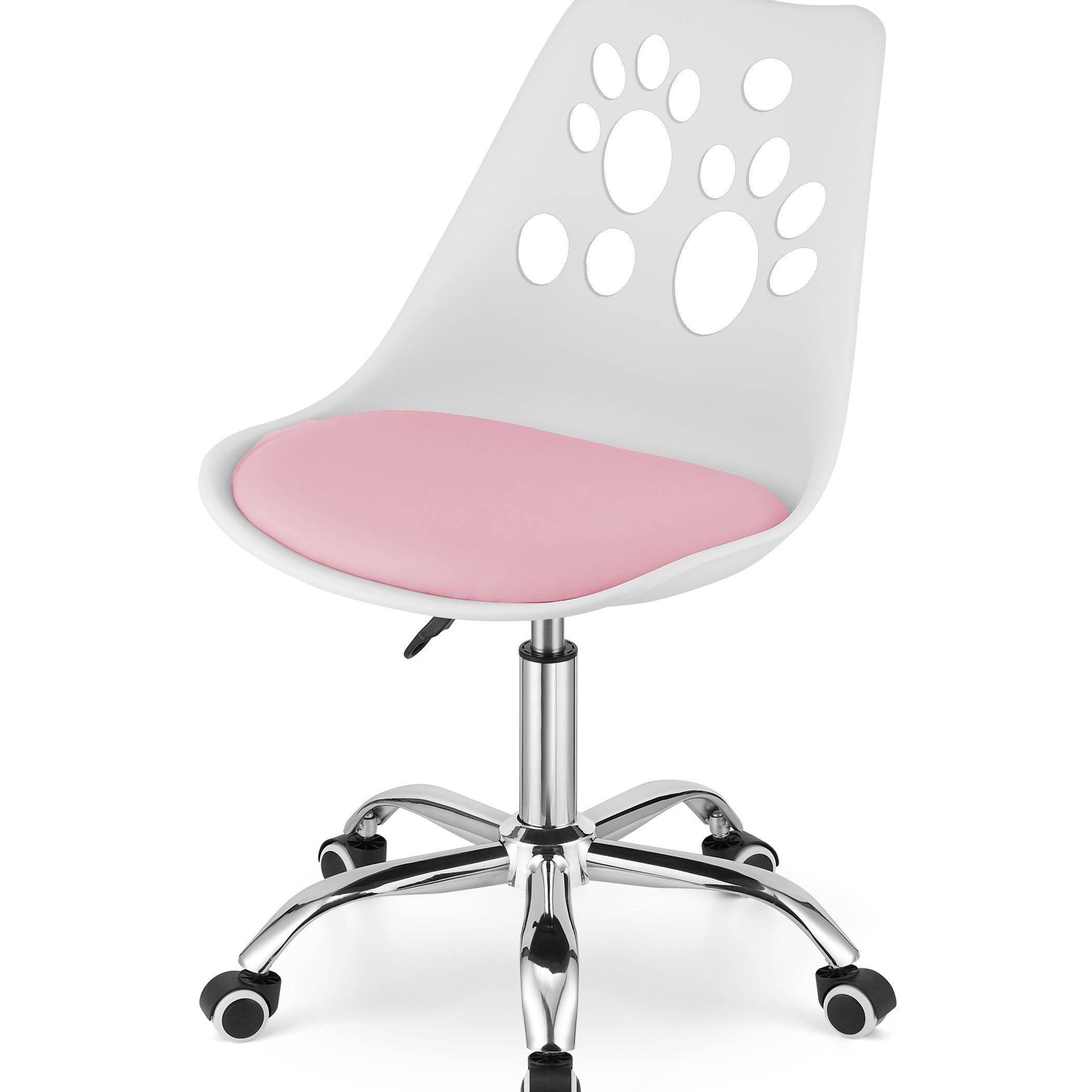 Chaise pivotante à roulettes, chaise de bureau réglable, chaise de bureau avec dossier, coussin en polypropylène et simili cuir, cadre chromé, 57 x 50 x 93,5 cm 