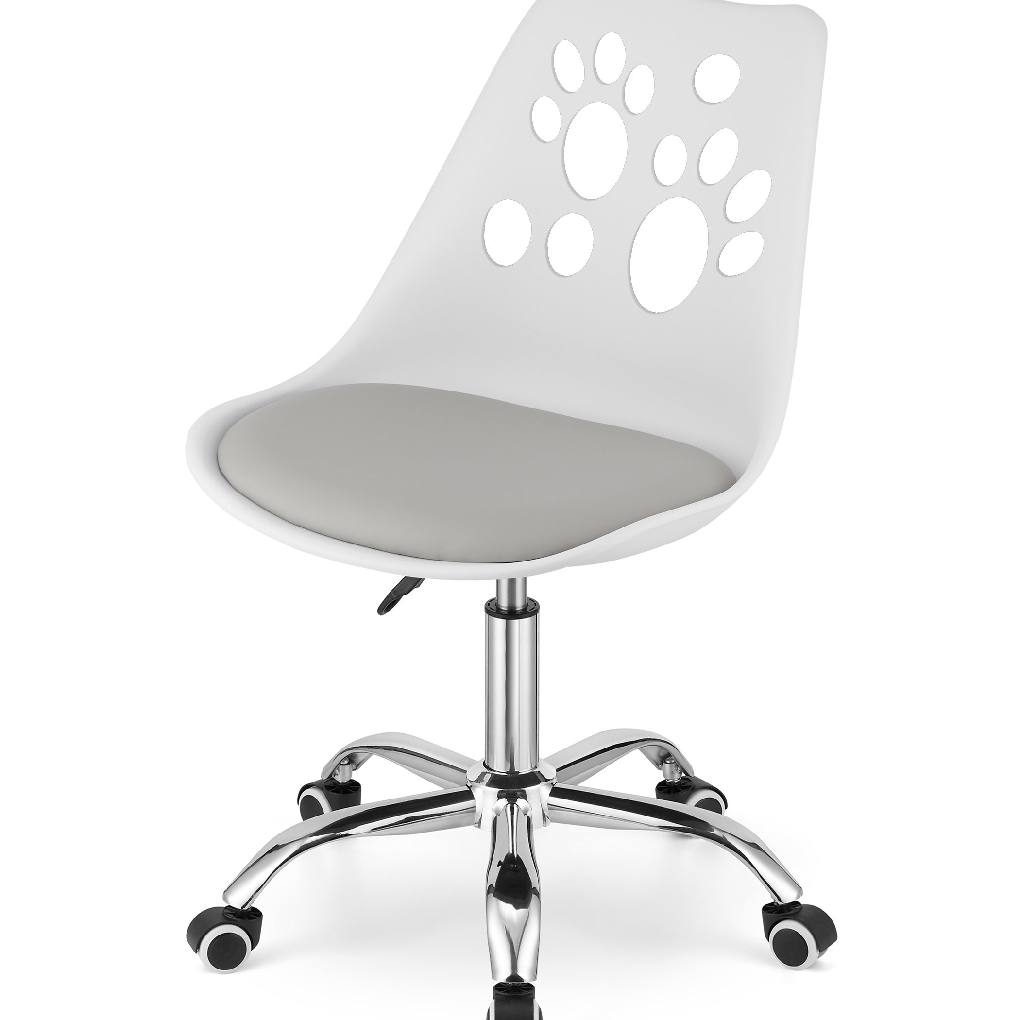 Chaise pivotante à roulettes, chaise de bureau réglable, chaise de bureau avec dossier, coussin en polypropylène et simili cuir, cadre chromé, 57 x 50 x 93,5 cm 