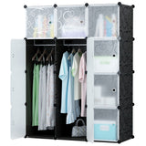 Modularer Kleiderschrank, Kombischrank, Steckregal, 3 kg Kammerkapazität, Polypropylenplatten, schimmel- und wasserbeständig, schwarzes Muster