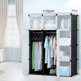 Modularer Kleiderschrank, Kombischrank, Steckregal, 3 kg Kammerkapazität, Polypropylenplatten, schimmel- und wasserbeständig, schwarzes Muster