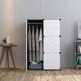 Modularer Kleiderschrank, Kombischrank, Steckregal, 3 kg Kammerkapazität, Polypropylenplatten, schimmel- und wasserbeständig, schwarzes Muster