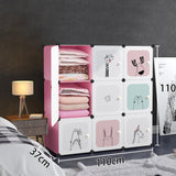 Armoire modulaire pour enfants, 9 portes avec imprimé de conte de fées, armoire combinée, étagère enfichable, capacité de chambre de 3 kg, panneaux en polypropylène, résistants à la moisissure et à l'eau, 110 x 37 x 110 cm en blanc, rose ou vert