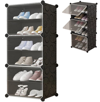 Armoire à chaussures modulaire, armoire combinée, étagère enfichable, résistante à l'eau et à la moisissure, capacité de chambre de 3 kg, motif noir