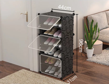 Modularer Schuhschrank, Kombischrank, Steckregal, wasser- und schimmelresistent, 3 kg Kammerkapazität, Schwarzes Muster