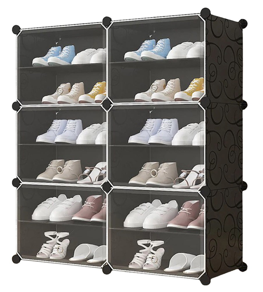 Armoire à chaussures modulaire, armoire combinée, étagère enfichable, résistante à l'eau et à la moisissure, capacité de chambre de 3 kg, motif noir