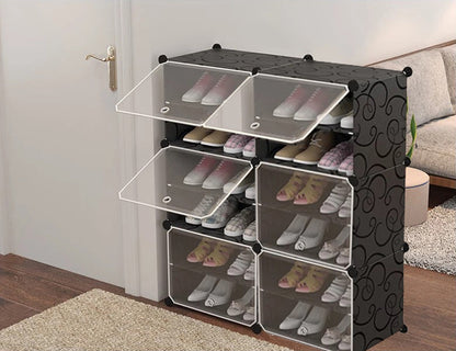 Armoire à chaussures modulaire, armoire combinée, étagère enfichable, résistante à l'eau et à la moisissure, capacité de chambre de 3 kg, motif noir