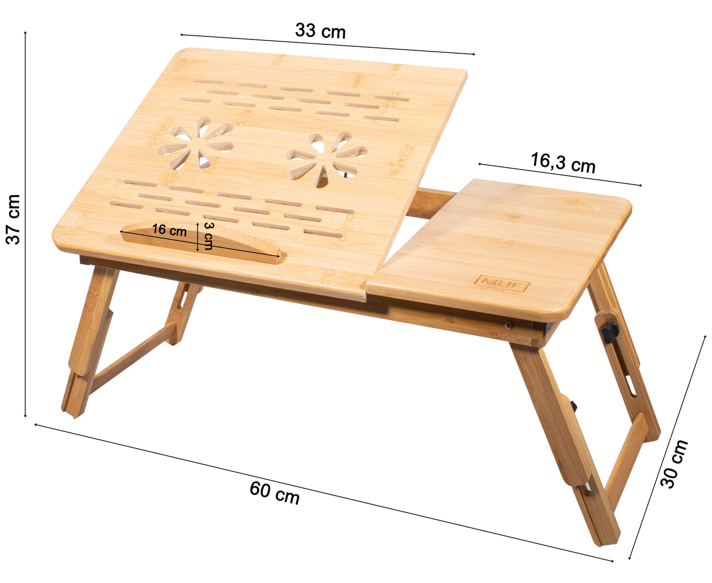 Bambus Laptoptisch, Notebooktisch klappbar, höhenverstellbar, multifunctional, Betttisch für Lesen oder Frühstück, Zeichentisch, Belüftet