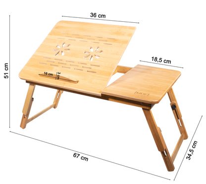 Bambus Laptoptisch, Notebooktisch klappbar, höhenverstellbar, multifunctional, Betttisch für Lesen oder Frühstück, Zeichentisch, Belüftet