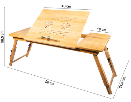 Table d'ordinateur portable en bambou, table pour ordinateur portable pliable, réglable en hauteur, multifonctionnelle, table de lit pour lire ou petit-déjeuner, table à dessin, ventilée