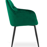 Chaise de salle à manger avec dossier et accoudoirs, chaise rembourrée, tissu velours avec pieds en métal, bureau salon, charge d'assise 120 kg, 55,5 x 61 x 81 cm