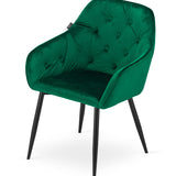Chaise de salle à manger avec dossier et accoudoirs, chaise rembourrée, tissu velours avec pieds en métal, bureau salon, charge d'assise 120 kg, 55,5 x 61 x 81 cm