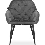 Chaise de salle à manger avec dossier et accoudoirs, chaise rembourrée, tissu velours avec pieds en métal, bureau salon, charge d'assise 120 kg, 55,5 x 61 x 81 cm