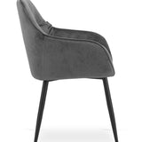 Chaise de salle à manger avec dossier et accoudoirs, chaise rembourrée, tissu velours avec pieds en métal, bureau salon, charge d'assise 120 kg, 55,5 x 61 x 81 cm