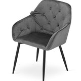 Chaise de salle à manger avec dossier et accoudoirs, chaise rembourrée, tissu velours avec pieds en métal, bureau salon, charge d'assise 120 kg, 55,5 x 61 x 81 cm