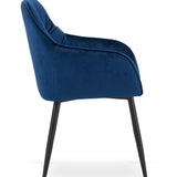 Chaise de salle à manger avec dossier et accoudoirs, chaise rembourrée, tissu velours avec pieds en métal, bureau salon, charge d'assise 120 kg, 55,5 x 61 x 81 cm