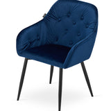 Chaise de salle à manger avec dossier et accoudoirs, chaise rembourrée, tissu velours avec pieds en métal, bureau salon, charge d'assise 120 kg, 55,5 x 61 x 81 cm