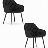 Chaise de salle à manger avec dossier et accoudoirs, chaise rembourrée, tissu velours avec pieds en métal, bureau salon, charge d'assise 120 kg, 55,5 x 61 x 81 cm