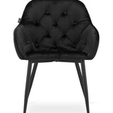 Chaise de salle à manger avec dossier et accoudoirs, chaise rembourrée, tissu velours avec pieds en métal, bureau salon, charge d'assise 120 kg, 55,5 x 61 x 81 cm