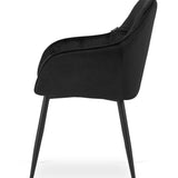 Chaise de salle à manger avec dossier et accoudoirs, chaise rembourrée, tissu velours avec pieds en métal, bureau salon, charge d'assise 120 kg, 55,5 x 61 x 81 cm