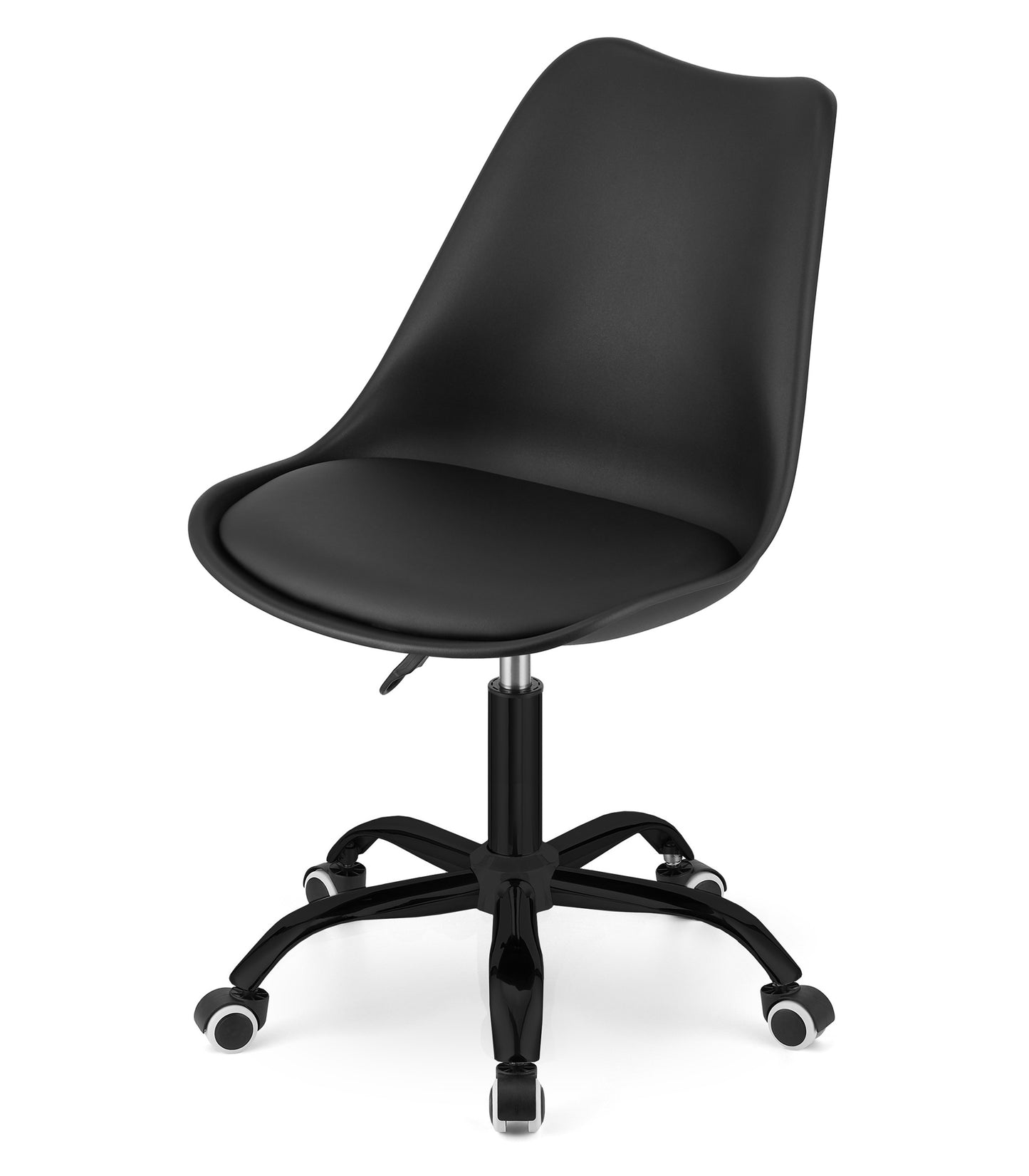 Chaise pivotante à roulettes, polypropylène réglable et coussin en simili cuir, structure en métal, chaise de bureau, chaise de bureau sans accoudoirs 56,5 x 56,5 x 96 cm, noir 