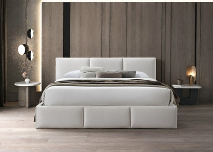 Lit rembourré lit double 140x200 | 160x200 cm velours beige ou gris | avec sommier à lattes en métal et espace de rangement avec coffre de lit hydraulique 