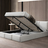 Bett 140x200 / 160x200 cm Doppelbett Polsterbett Bettgestell mit Lattenrost aus Metall, hydraulischer Bettkasten, Samtbezug in beige oder dunkelgrau, viel Stauraum, modern & pflegeleicht