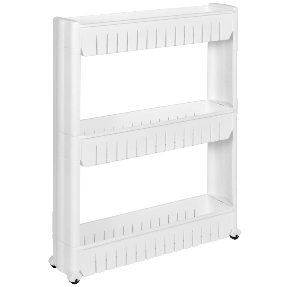 Chariot à 3 niveaux, peu encombrant, armoire à 3 niveaux sur roulettes, étagères spacieuses au design modulaire, chariot de rangement multifonction, 12,5 x 54 x 72 cm, étroit, en blanc 