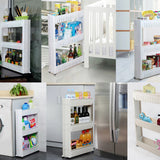 Chariot à 3 niveaux, peu encombrant, armoire à 3 niveaux sur roulettes, étagères spacieuses au design modulaire, chariot de rangement multifonction, 12,5 x 54 x 72 cm, étroit, en blanc 