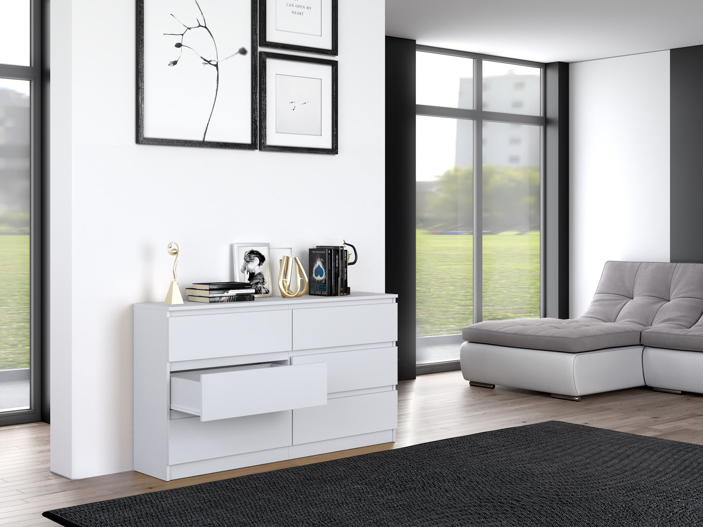 Kommode weiß, Schlafzimmer Flur, Schrank, Sideboard, Highboard mit Schubladen