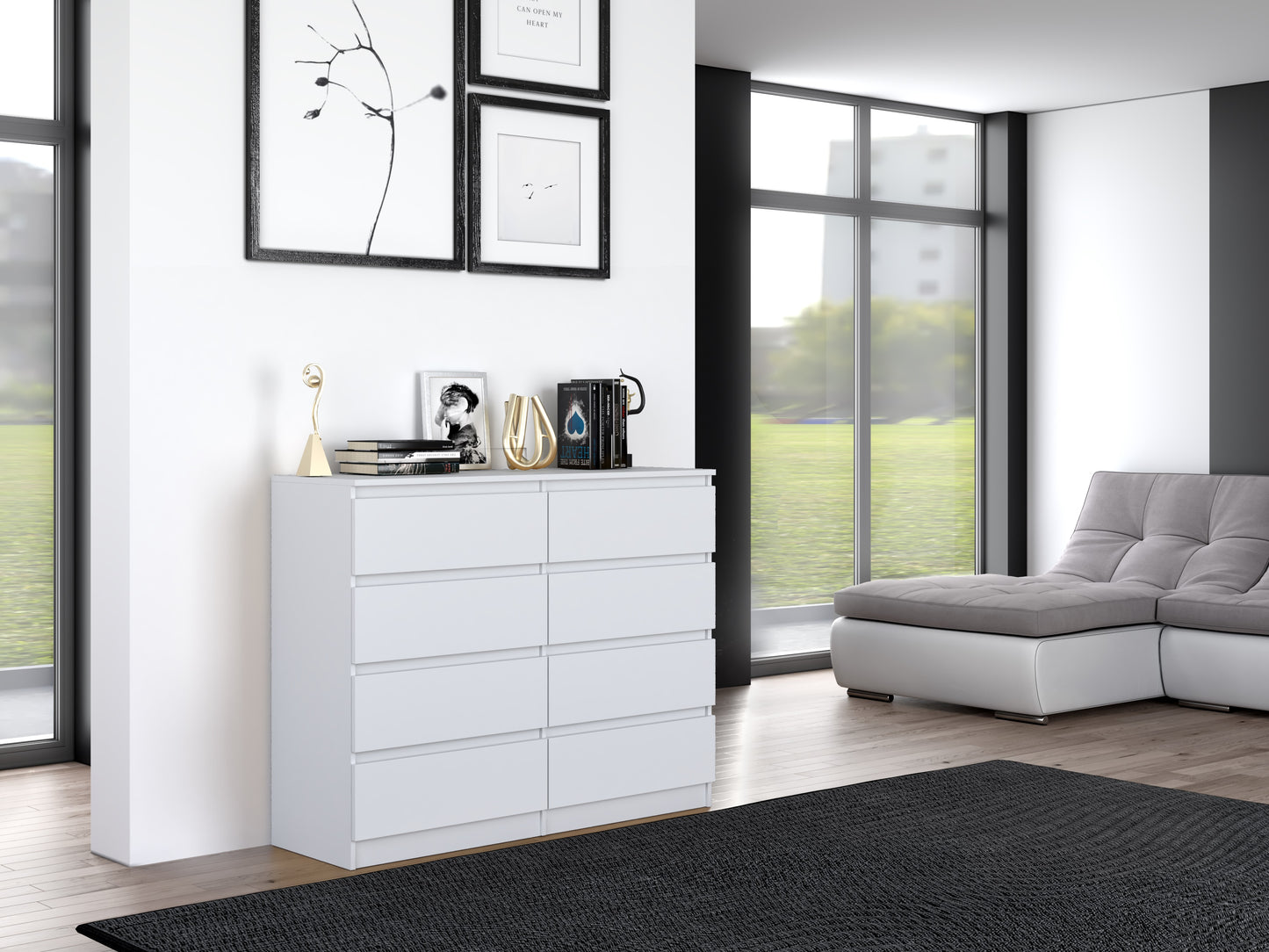 Kommode weiß, Schlafzimmer Flur, Schrank, Sideboard, Highboard mit Schubladen