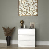 Kommode weiß mit einem zarten Zierrahmen, Schlafzimmer Flur kleiner Nachttisch, Schrank, Sideboard, Highboard mit Schubladen