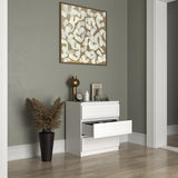 Kommode weiß mit einem zarten Zierrahmen, Schlafzimmer Flur kleiner Nachttisch, Schrank, Sideboard, Highboard mit Schubladen