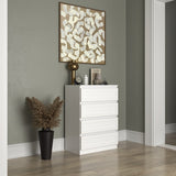 Kommode weiß mit einem zarten Zierrahmen, Schlafzimmer Flur kleiner Nachttisch, Schrank, Sideboard, Highboard mit Schubladen