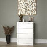 Kommode weiß mit einem zarten Zierrahmen, Schlafzimmer Flur kleiner Nachttisch, Schrank, Sideboard, Highboard mit Schubladen