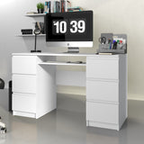 Schreibtisch Arbeitstisch Bürotisch PC-Tisch weiß 130cm Breite 76cm Höhe mit 6 Schubladen Holzwerkstoff