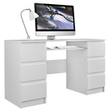 Schreibtisch Arbeitstisch Bürotisch PC-Tisch weiß 130cm Breite 76cm Höhe mit 6 Schubladen Holzwerkstoff