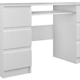 Schreibtisch Arbeitstisch Bürotisch PC-Tisch weiß 130cm Breite 76cm Höhe mit 6 Schubladen Holzwerkstoff