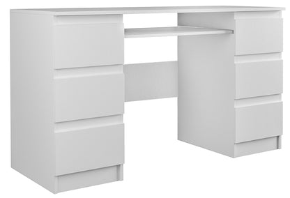 Bureau table de travail table de bureau table PC blanc 130 cm largeur 76 cm hauteur avec 6 tiroirs en bois