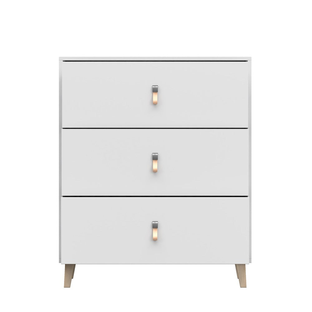 Kommode weiss Skandi mit drei Schubladen Kinderzimmer 96,5 cm hoch und 80 cm breit, Jugendzimmer, praktisches Sideboard, Mehrzweckschrank