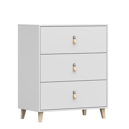 Kommode weiss Skandi mit drei Schubladen Kinderzimmer 96,5 cm hoch und 80 cm breit, Jugendzimmer, praktisches Sideboard, Mehrzweckschrank