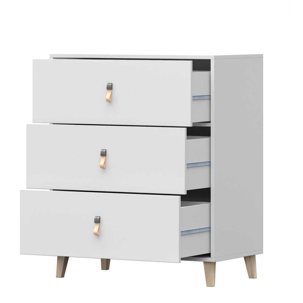 Kommode weiss Skandi mit drei Schubladen Kinderzimmer 96,5 cm hoch und 80 cm breit, Jugendzimmer, praktisches Sideboard, Mehrzweckschrank