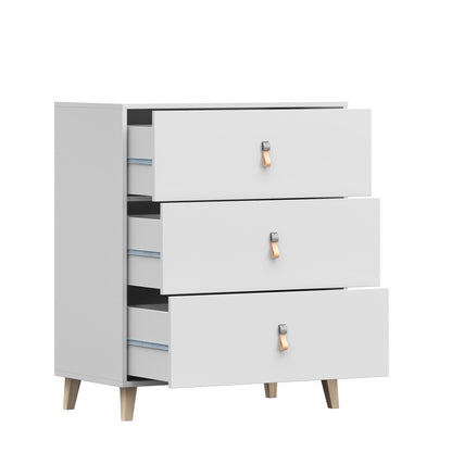 Kommode weiss Skandi mit drei Schubladen Kinderzimmer 96,5 cm hoch und 80 cm breit, Jugendzimmer, praktisches Sideboard, Mehrzweckschrank