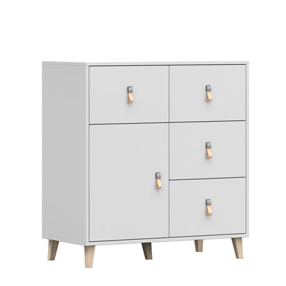 Kommode weiss Skandi mit einem Regal und vier Schuladen Kinderzimmer 96,5cm hoch und 90cm breit, Jugendzimmer, praktisches Sideboard, Mehrzweckschrank