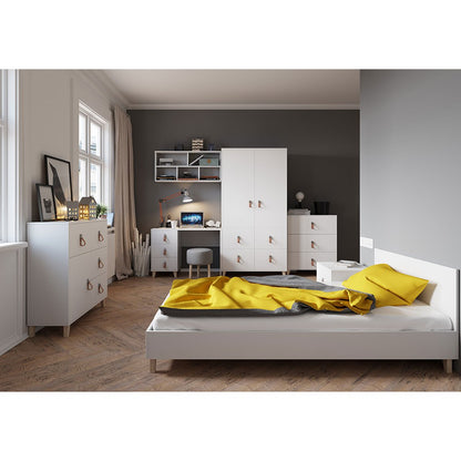 Kommode weiss Skandi mit einem Regal und vier Schuladen Kinderzimmer 96,5cm hoch und 90cm breit, Jugendzimmer, praktisches Sideboard, Mehrzweckschrank