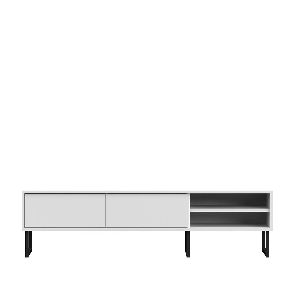 Meuble TV RTV 150cm de large avec deux tiroirs avec pieds en métal Loft, meuble TV, lowboard, salon chambre en blanc 